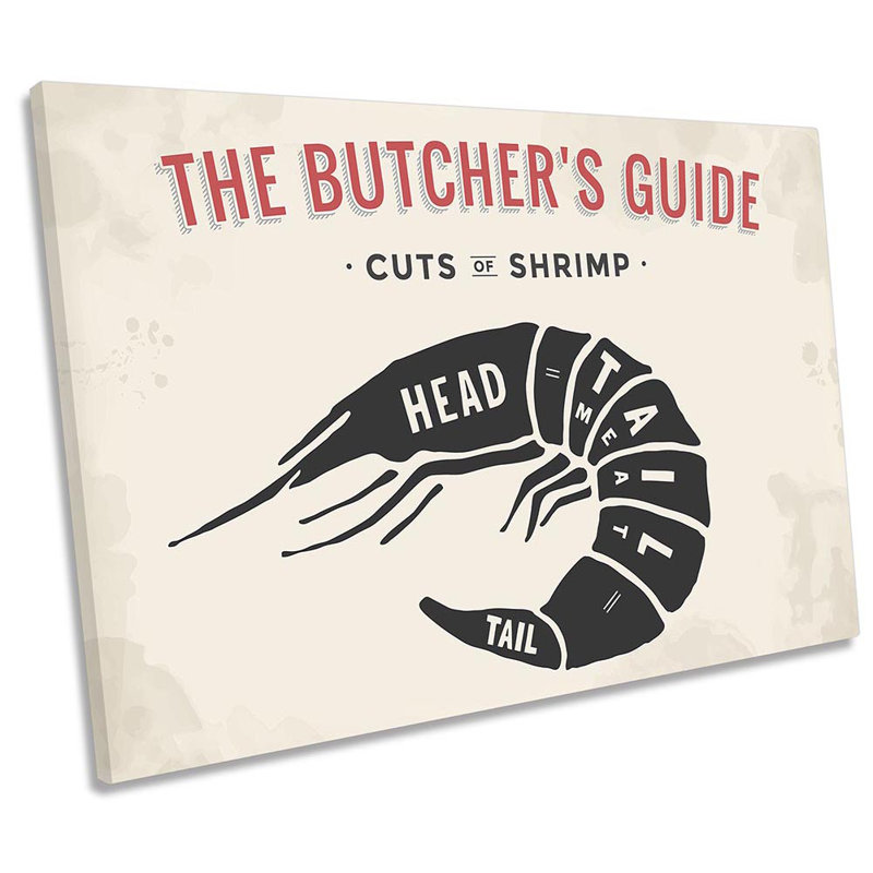 The Butcher''s Cuts Guide Shrimp Picture CANVAS WALL ART Print Beige, 61cm H x 91.4cm W