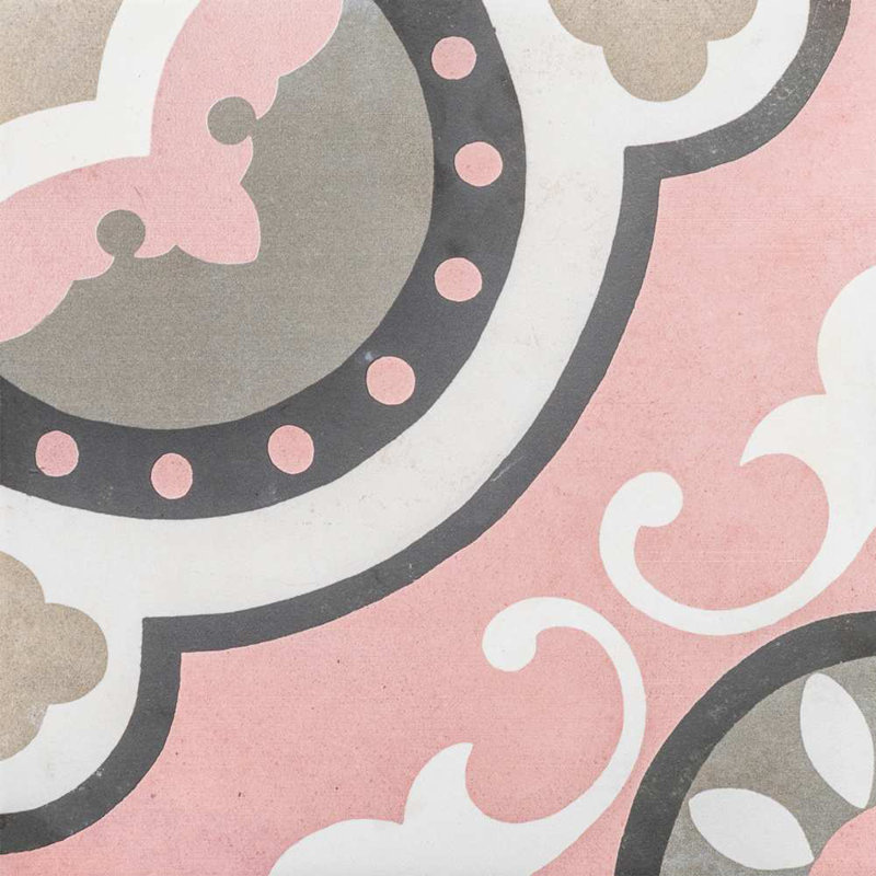 Art Deco 8" x 8" Patterned Porcelain Floor and Wall Tile, Rose