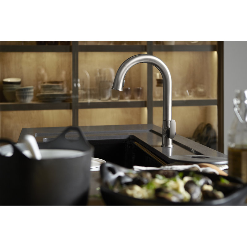Robinet de cuisine à poignée simple Sensate, Acier inoxydable vibrant