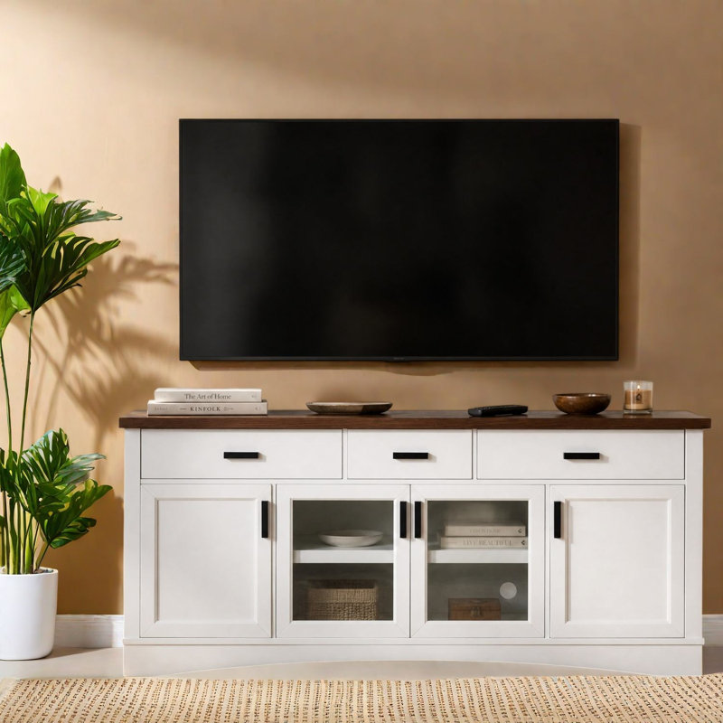 Meuble télé et centre de divertissement spacieux, rangement en bois aggloméré pour la maison moderne