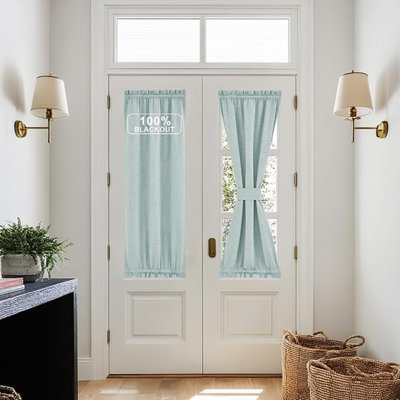 NICETOWN Seafoam Green 100% Blackout Linen French Door Curtains, Privacy Door Window Curtains, Thermal Insulated Window Covering For Bedroom, W25 X L40 Inch, 1 Panel