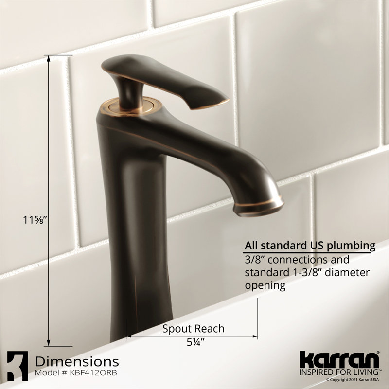 Karran Valera Lavabo de salle de bain vasque en porcelaine vitreuse avec robinet et drain en bronze huilé