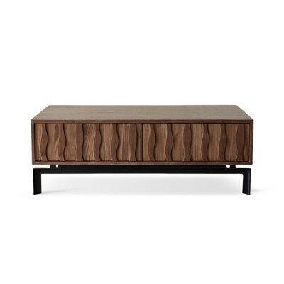 47.24" Brown + Black Solid + Manufactured Wood + Iron Rectangular Coffee Table
