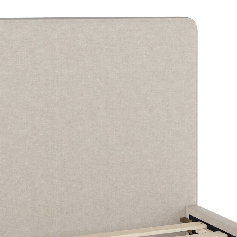 Martha Stewart Britta Upholstered Platform Bed With Piped Detail Headboard, Beige, Full / Double