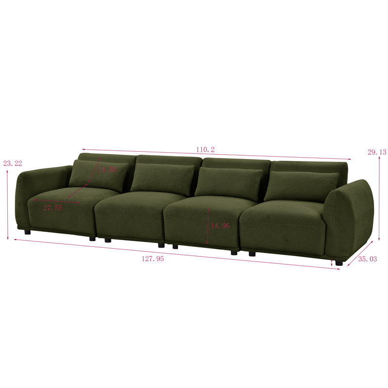 Owades Upholstered 127.95'' Sofa, Green Wool