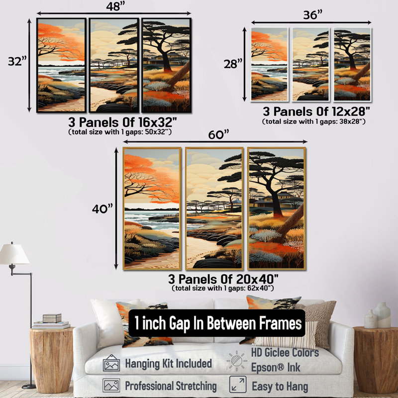 Santucci - ensemble d'art mural plage, H 28 po x l 36 po x P 1 po, Encadrement argenté