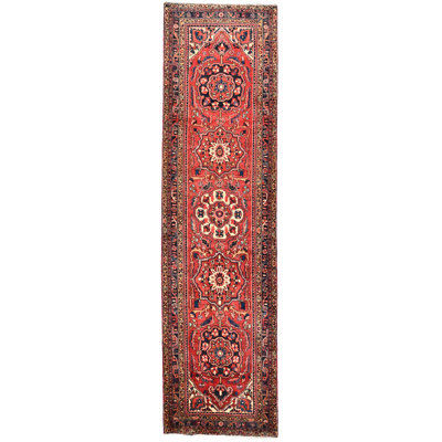 Tapis de couloir oriental vintage rouge à motif floral 3 pi 6 po x 11 pi 9 po