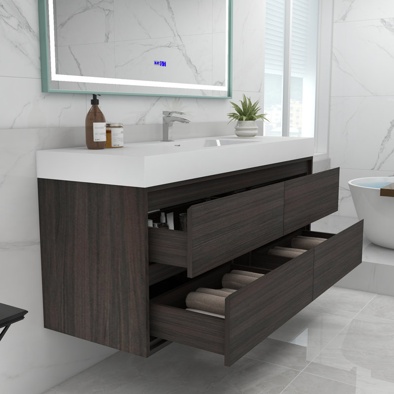 60'' Single Bathroom Vanity with Acrylic Top, Gray Oak