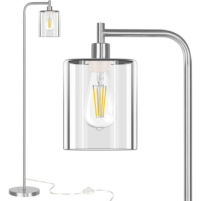 Jolando 67'' LED Arched Floor Lamp with USB, Brushed Silver