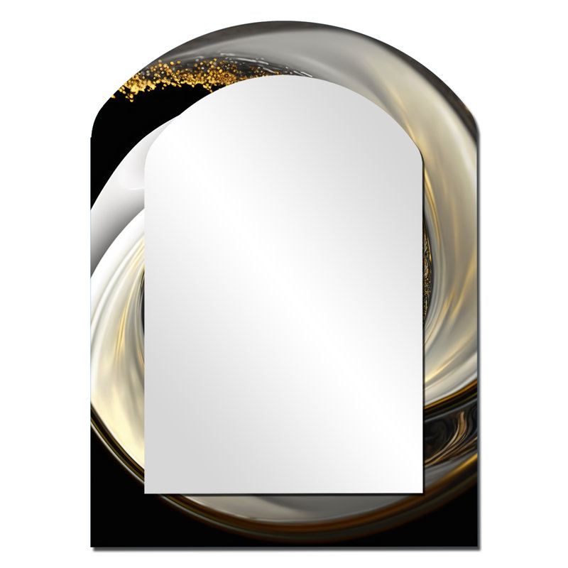 Abstrait moderne tourbillon I - miroir en arc abstrait en spirale, miroir mural décoratif asymétrique noir, 34 po x 25 po