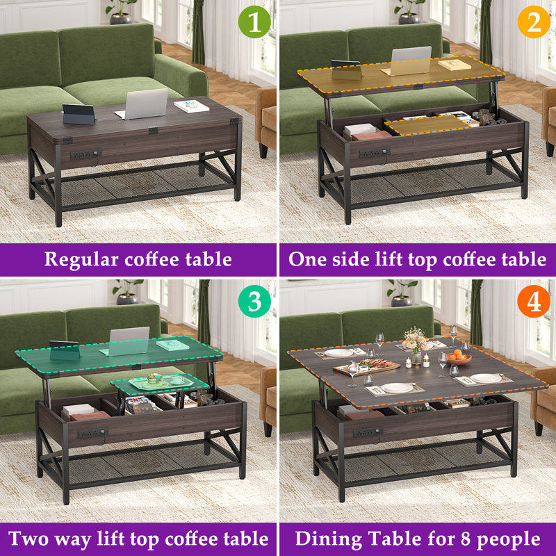 Table basse Kristien, Plateau en bois espresso / base noire