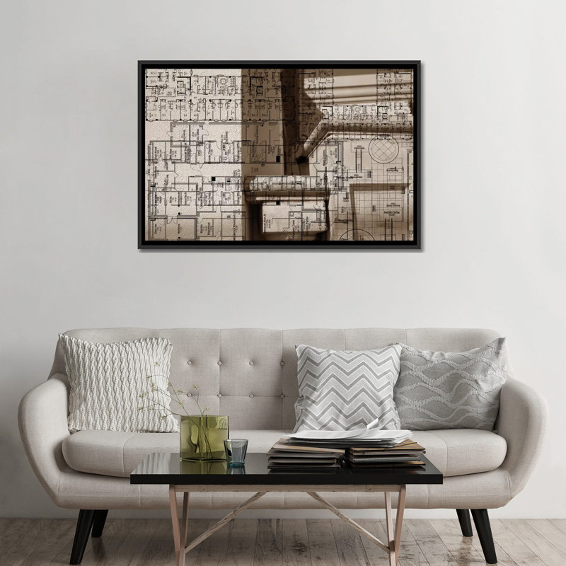 « architecture drawing iv », reproduction d’impression sur toile tendue, H 32 po x l 48 po x P 1,5 po, Toile avec cadre noir
