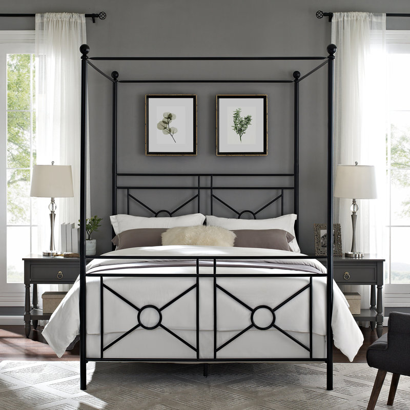 Metal Canopy Bed, King, Black