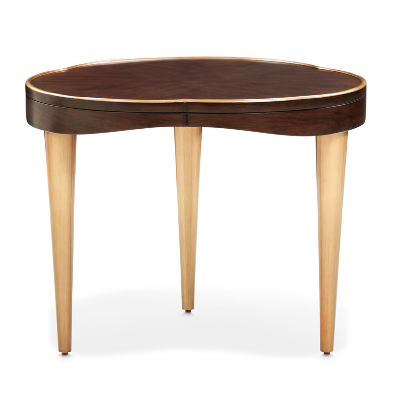Warm Pecan Mahogany Veneer End Table with Antique Gold Accents