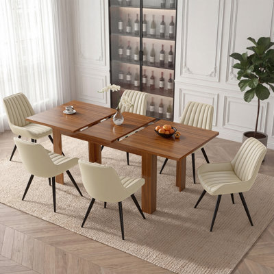 Ensemble de table de salle à manger rectangulaire extensible 7 pièces avec 6 chaises rembourrées Fecteau Modern Farmhouse