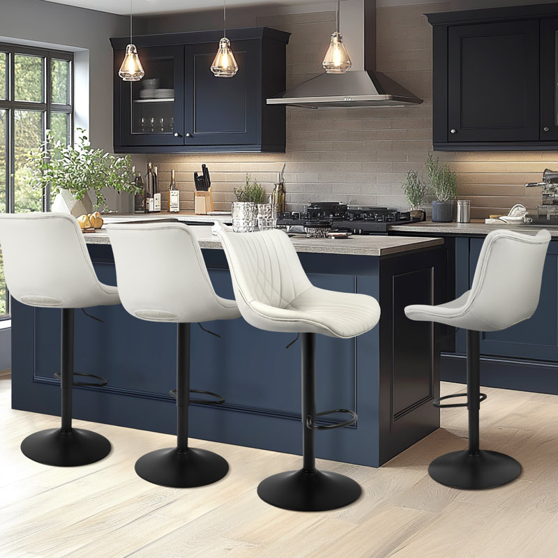Adjustable Swivel Barstools with Backs, White
