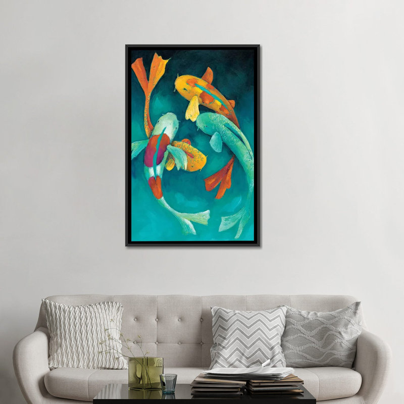 « ornemental koi ii », reproduction sur toile tendue, H 48 po x l 32 po x P 1,5 po, Toile encadrée noire, Pas de tapis