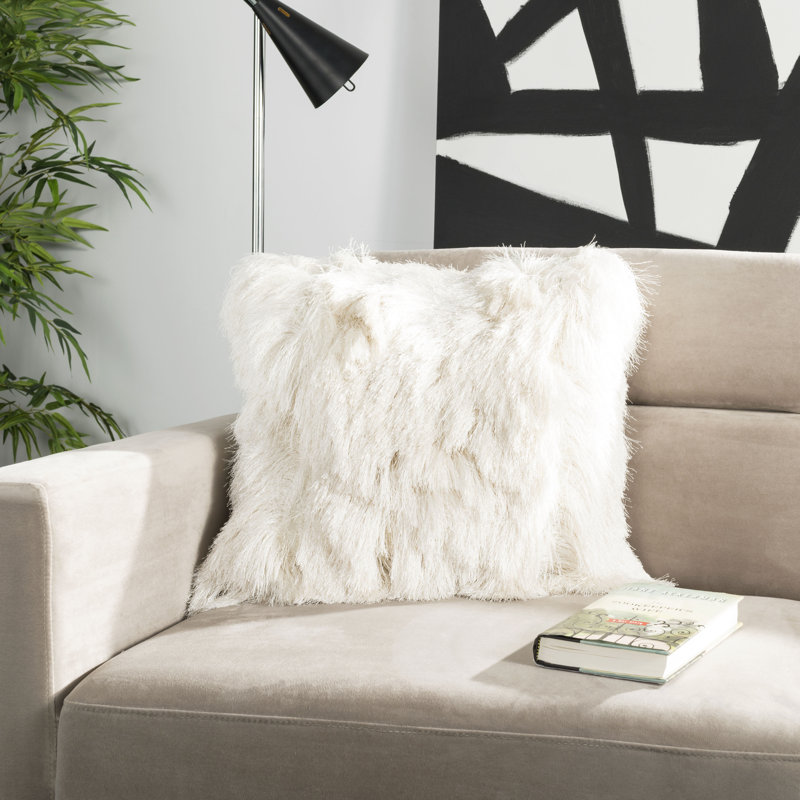 Ivory Faux Fur 20'' Square Shag Pillow