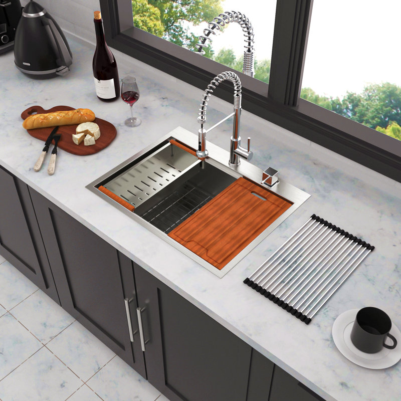 Évier de cuisine à montage sur plan 28 po - Évier de cuisine 28 po x 22 po en acier inoxydable 16 jauges