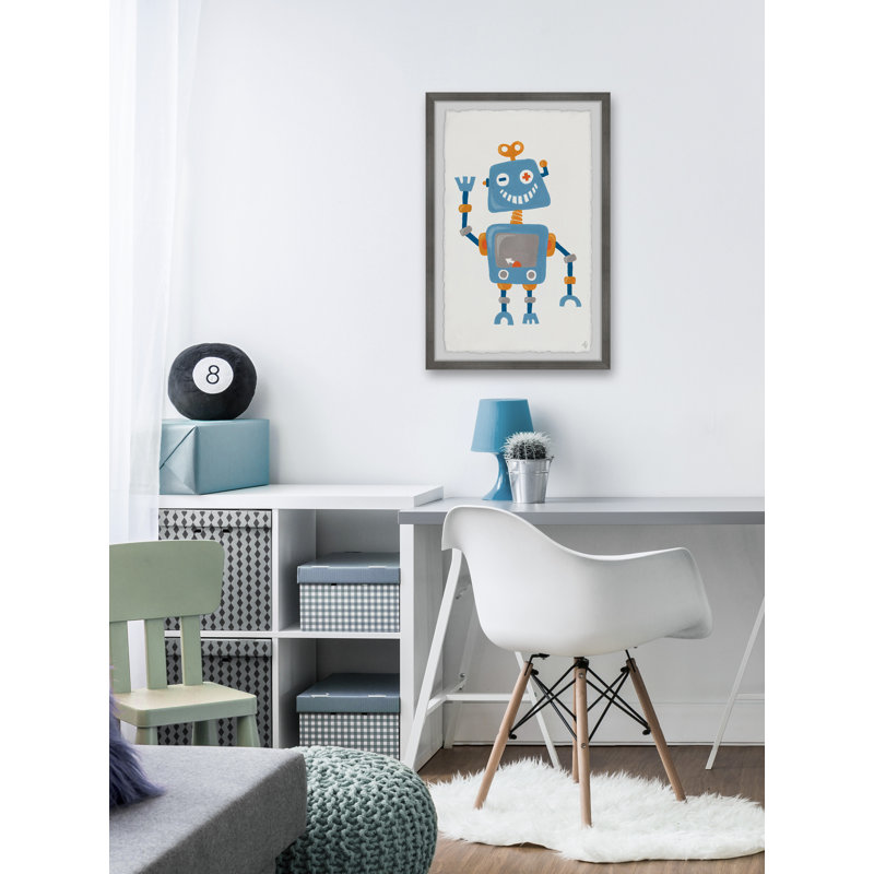 Vickie Happy Blue Robot - Print, 30cm H x 20cm W