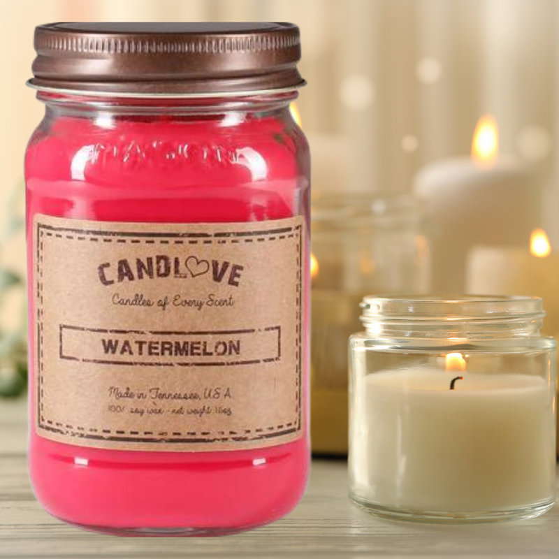 Watermelon Scented Jar Candle with Glass Holder