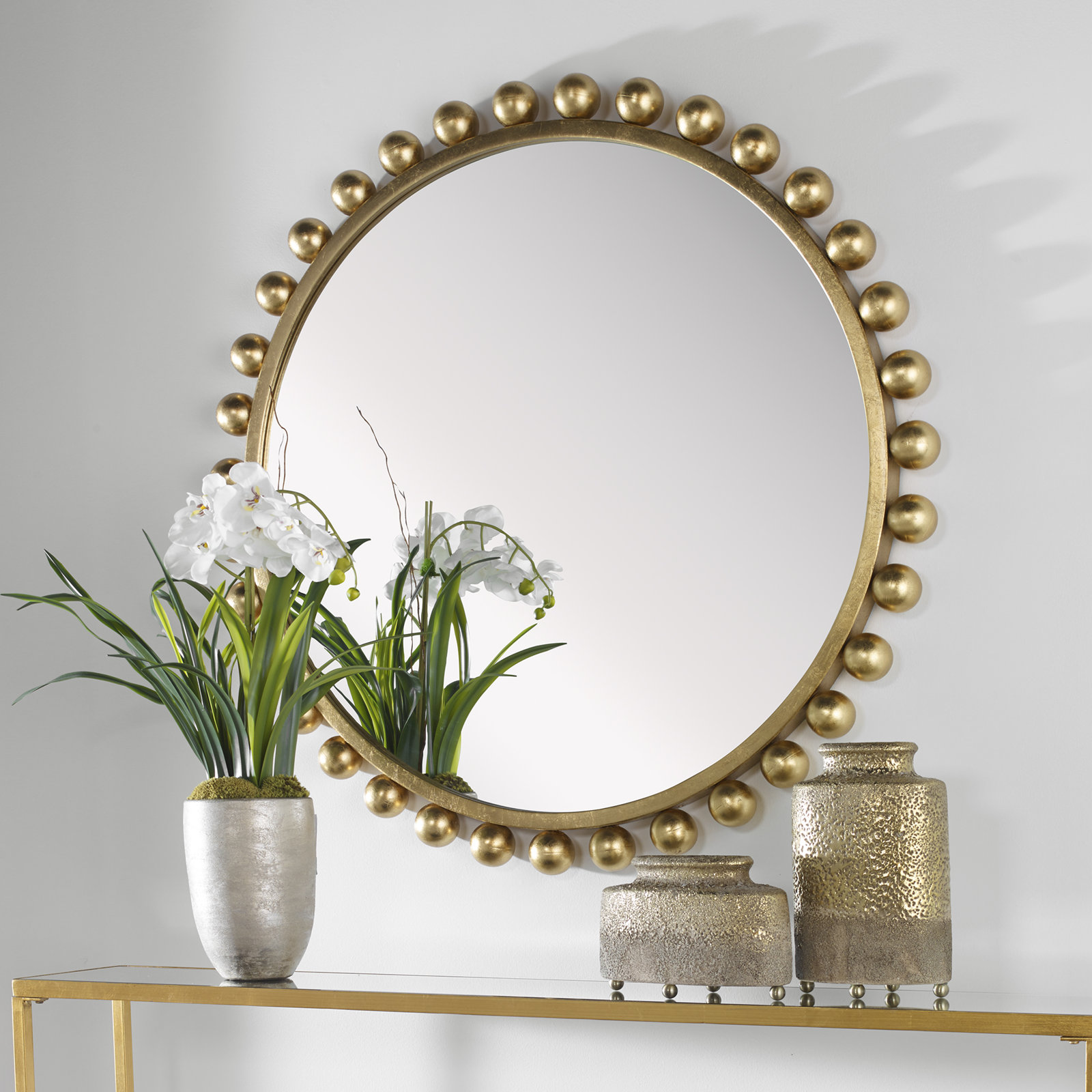 Suzie Metal Round Wall Mirror, Gold