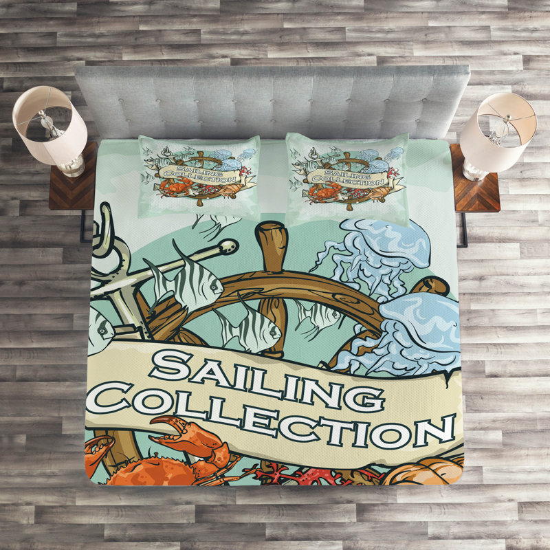 Sailing Coastal Coverlet, Queen Bedspread + 2 Shams