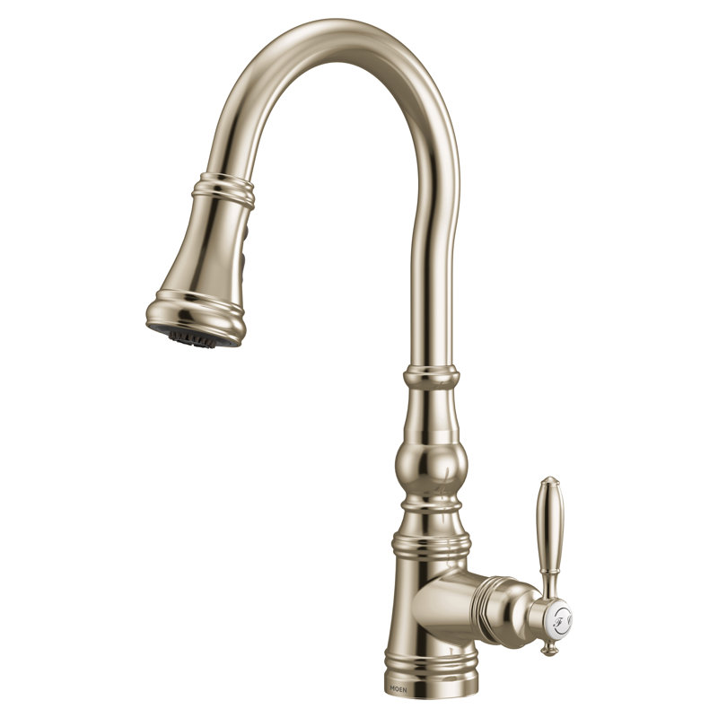 Weymouth Polished Nickel One-Handle High Arc Pulldown Kitchen Faucet, Polished Nickel