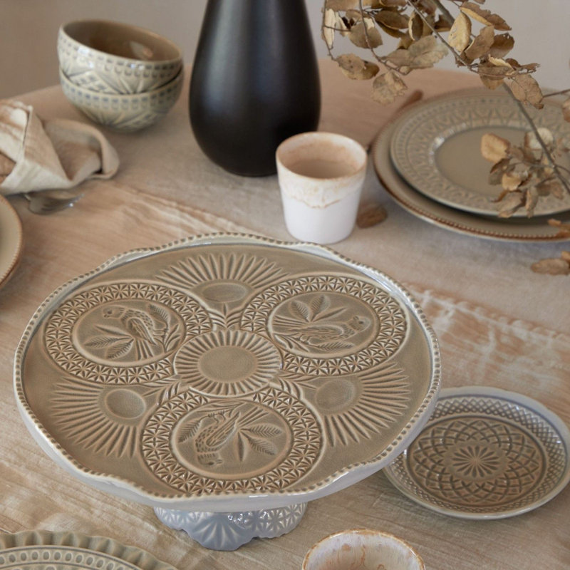 Cristal Stoneware Cake Stand, Nacar