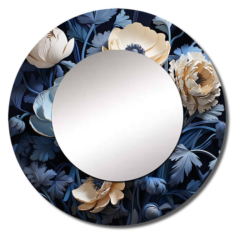 Ranunculus Bouquet III - décor de miroir mural unique, grand rond traditionnel, art en métal imprimé, 29 po x 29 po