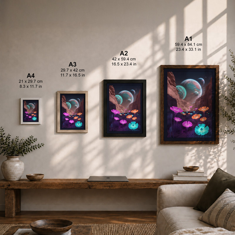 Alien Jellyfish World Fantasy 1 Piece Single Picture Frame Wall Art, A2 - 59.4 x 42.0 cm, Walnut