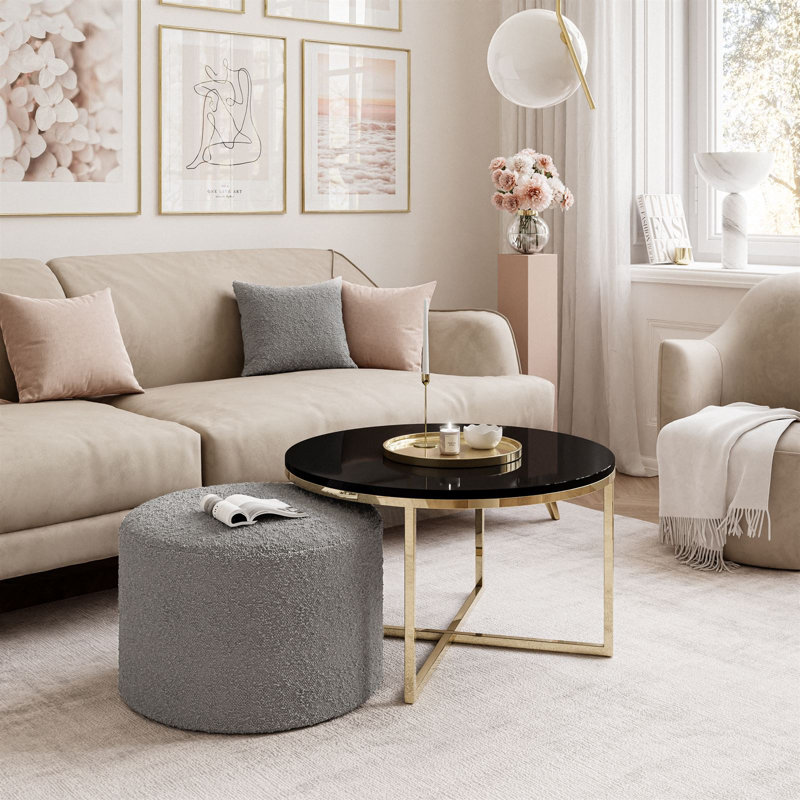Kaulton Coffee Table, Gold chrome/Black high gloss/Gray, Wood