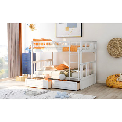 Lit superposé convertible blanc avec rangement de tiroir, double sur double, bois de pin massif pour les tiroirs de chambre à coucher
