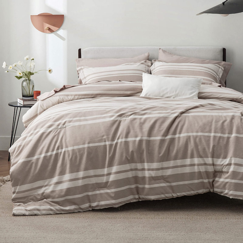 Bedsure Striped All Season Comforter Set, Mocha Meringue, King Comforter + 6 Additional Pieces
