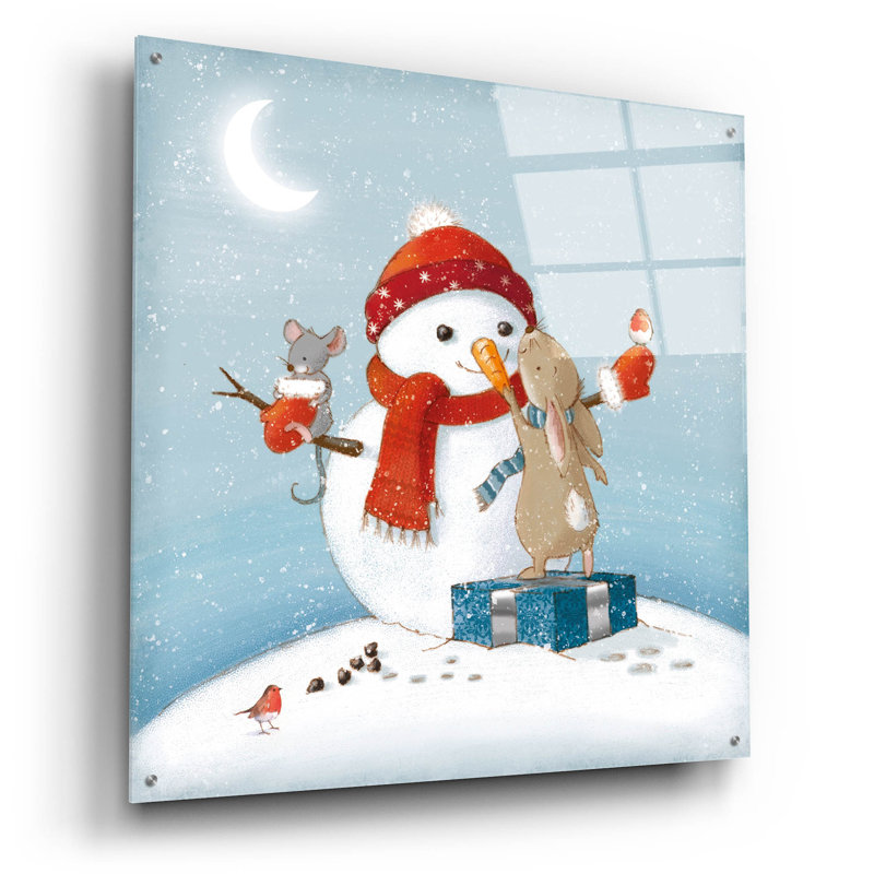  «Faire un ami bonhomme de neige» par Elle Media Group SA, art mural en verre acrylique, 36 po x 36 po, H 36 po x l 36 po