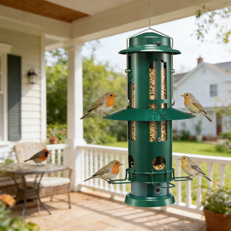 Mangeoire à oiseaux à l'épreuve des écureuils avec perchoirs activés par le poids, mangeoire extérieure en métal durable, grande capacité de 3 lb, conception transparente