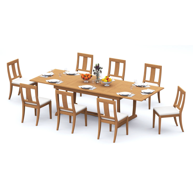 11 Pcs Grade-A Teak Wood Dining Set: 118" Double Extension Mas Rectangle Trestle Leg Table And 10 Osborne Armless Chairs #11OS2500