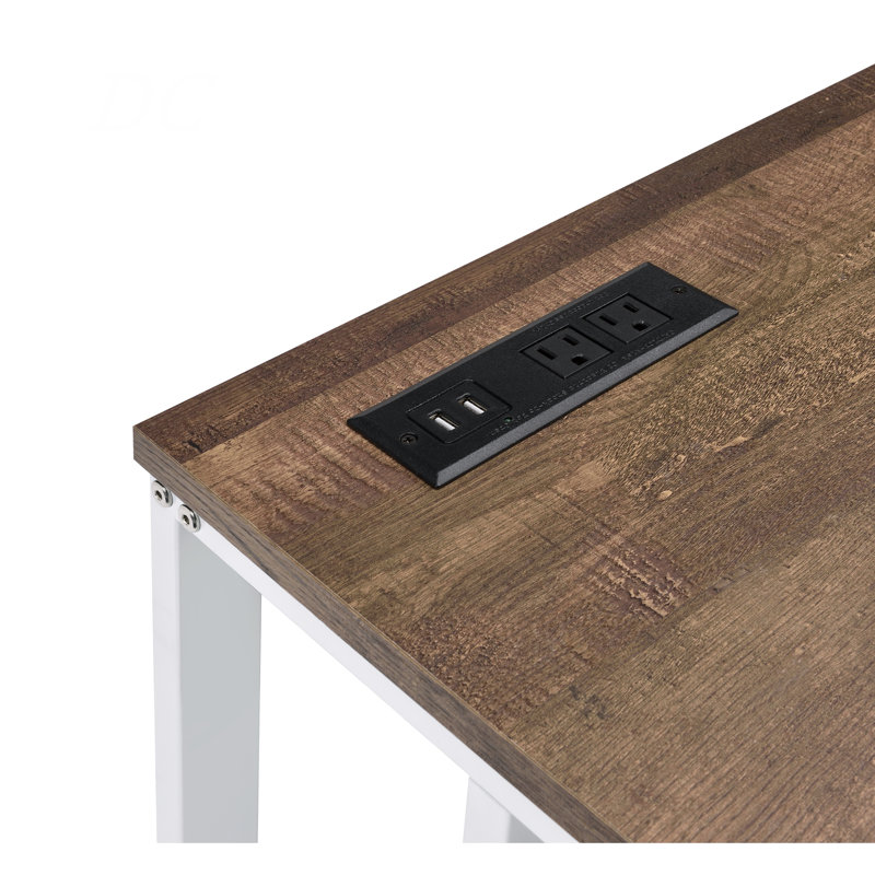 Bureau d'écriture en noyer et blanc avec port USB, Noyer/blanc