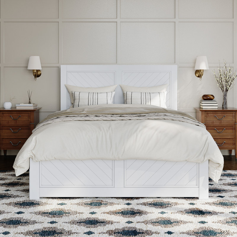 Jeinny Solid Wood Platform Bed with Matching Footboard & Trundle, White, Full