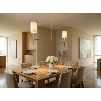 Barbara Barry Key 2 Light Dining Room Chandelier With White Linen Shade