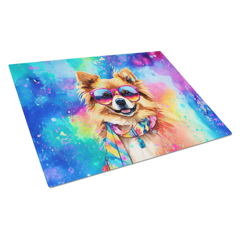 Pomeranian Hippie Dawg Glass Cutting Board Large