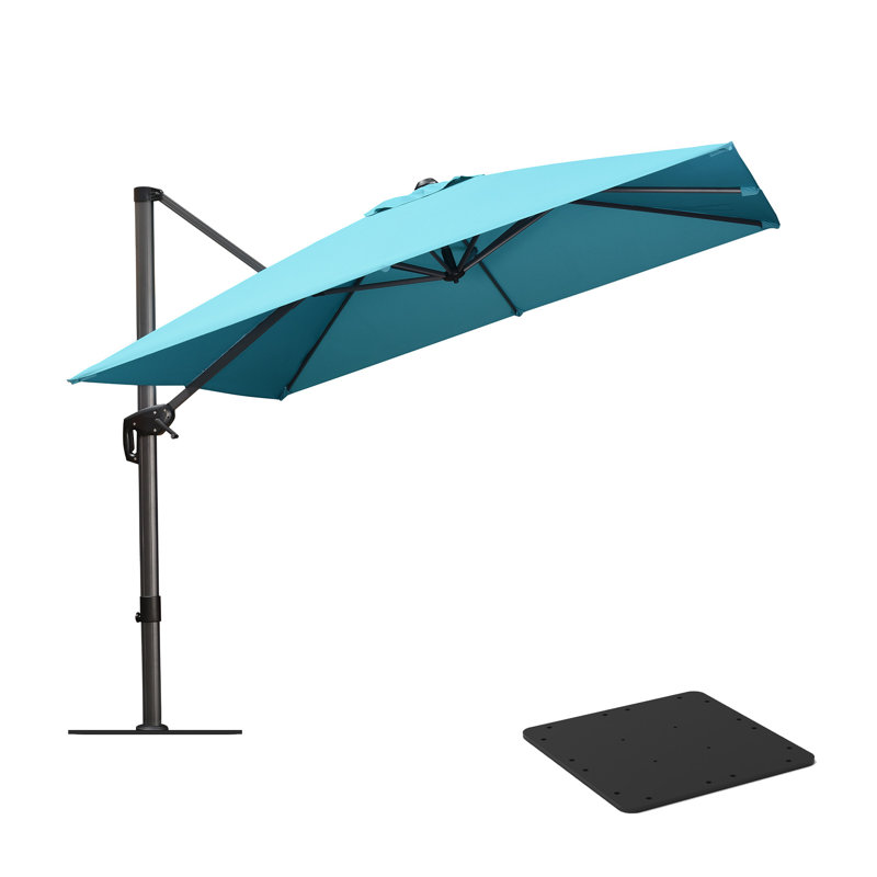 Parasol carré en porte-à-faux 9 pi bleu avec base en tôle d'acier, L 108 po x P 108 po, Bleu