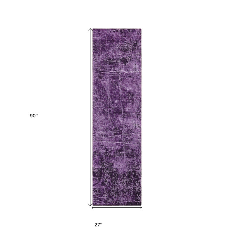 8' Runner Purple Abstract Washable Non Skid Indoor Outdoor Runner Rug