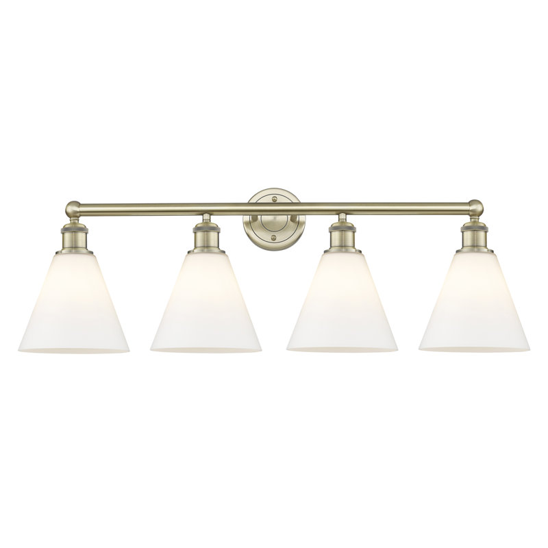 Éclairage de salle de bain à intensité variable à 4 lumières Mallery, Laiton antique, Blanc mat