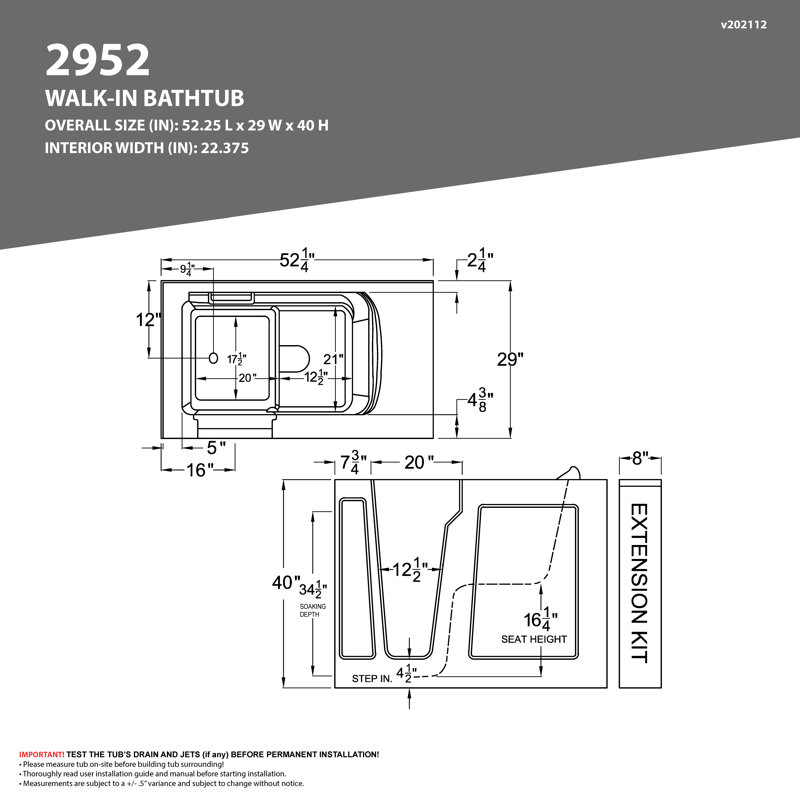 Flagstaff 52" x 29" Walk in Combination Bathtub, Left, White