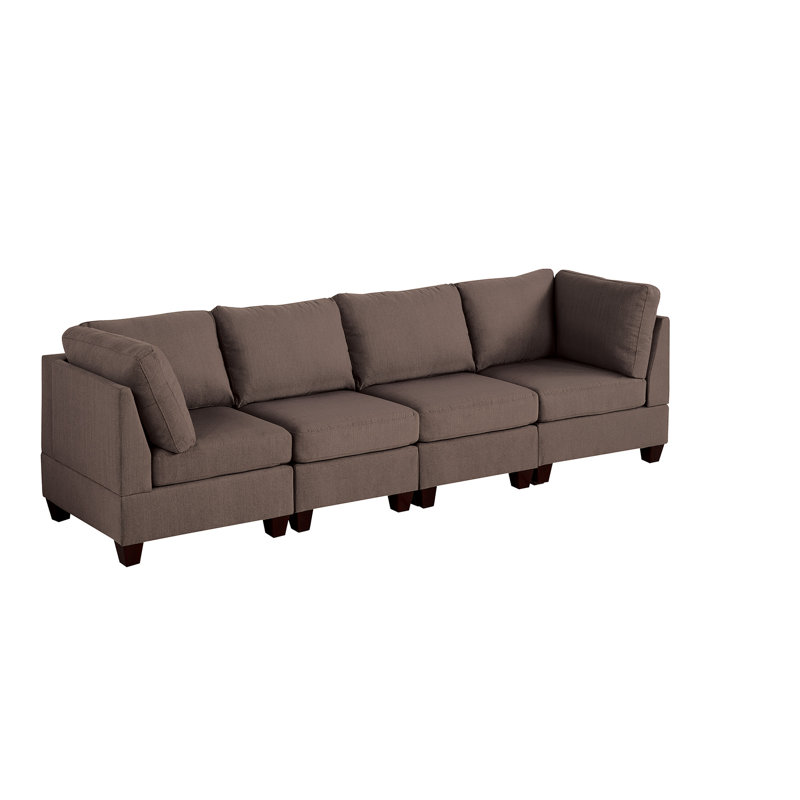 Café noir modulaire - chaises 4 pièces, siège en tissu d'aspect lin, couleur bois, tissu, structure