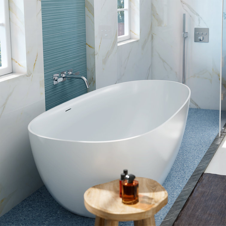 59.06" L X 29.92" W X 22.05" H Matte White Freestanding Solid Surface  Bathtub SWBT48-5930