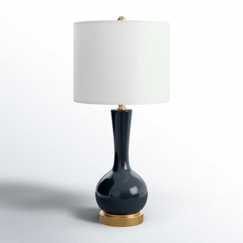Gaetna Navy Glass Table Lamp with White Drum Shade