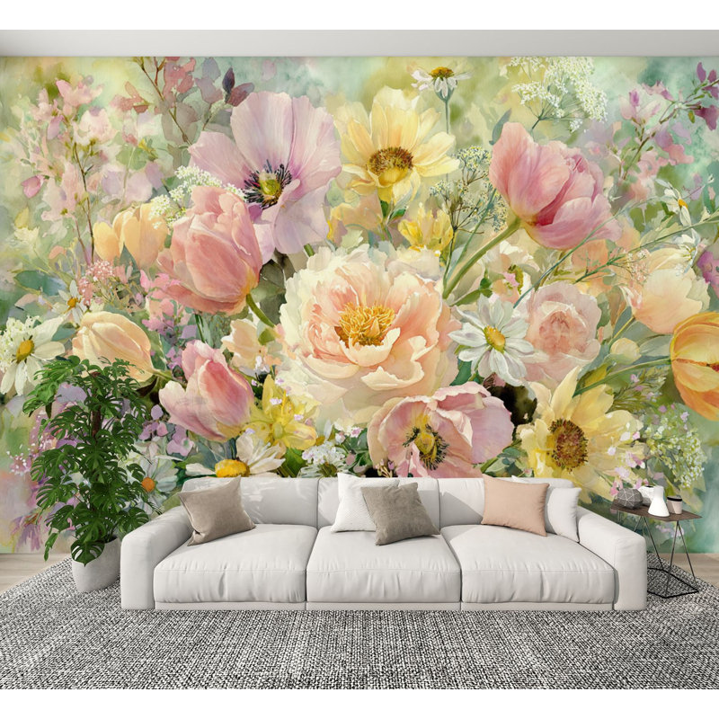 Papier peint auto-adhésif Farmhouse Nature Floral, L 144 po x l 100 po