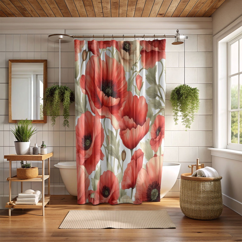 Rideau de douche standard 1 pièce Flora Flow, H 74 po x l 71 po
